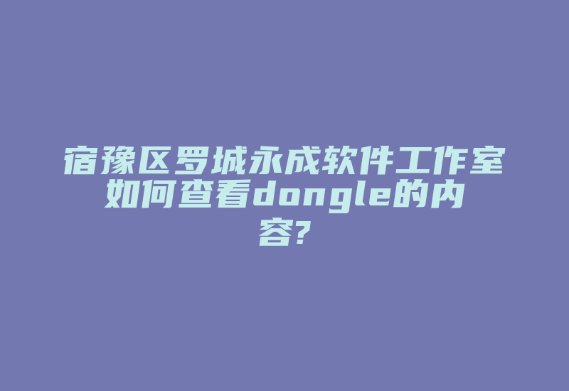 宿豫区罗城永成软件工作室如何查看dongle的内容?-加密狗复制网