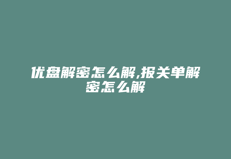 优盘解密怎么解,报关单解密怎么解-加密狗复制网